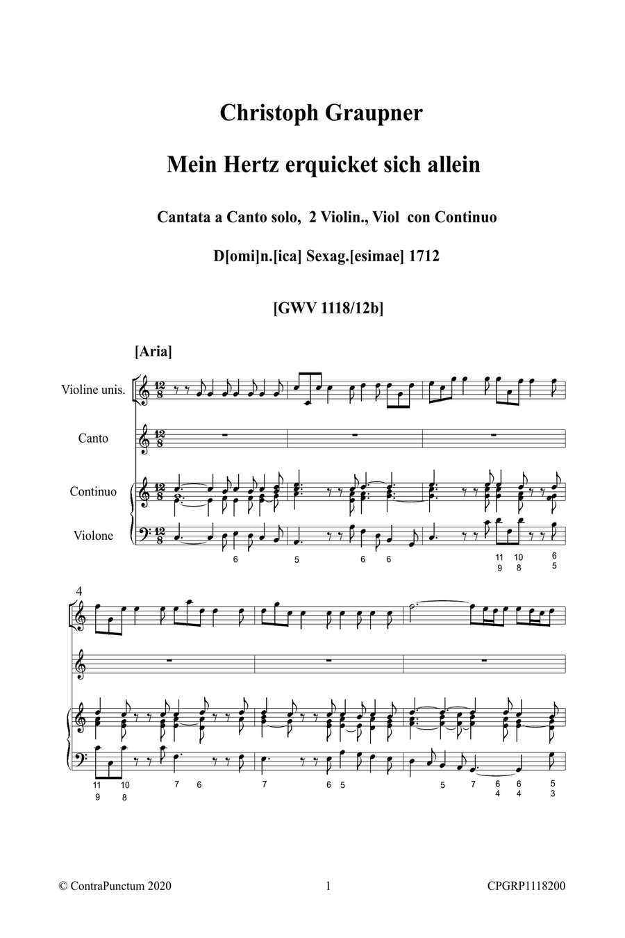Graupner Christoph Cantata Mein Hertz erquicket sich allein GWV 1118/12b Small Ensemble scores gallery preview page 5