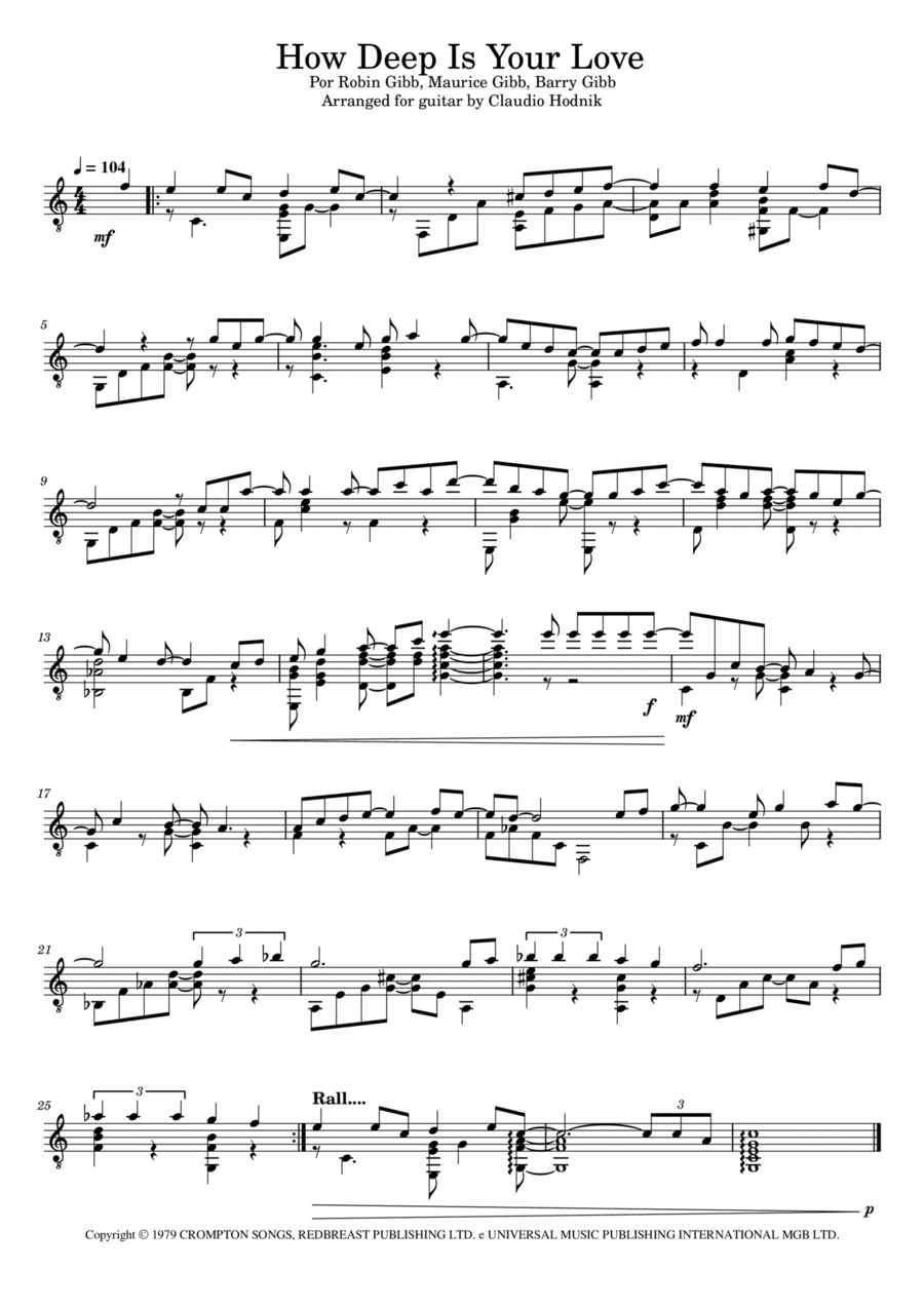 How Deep Is Your Love Electric Guitar scores gallery preview page 1