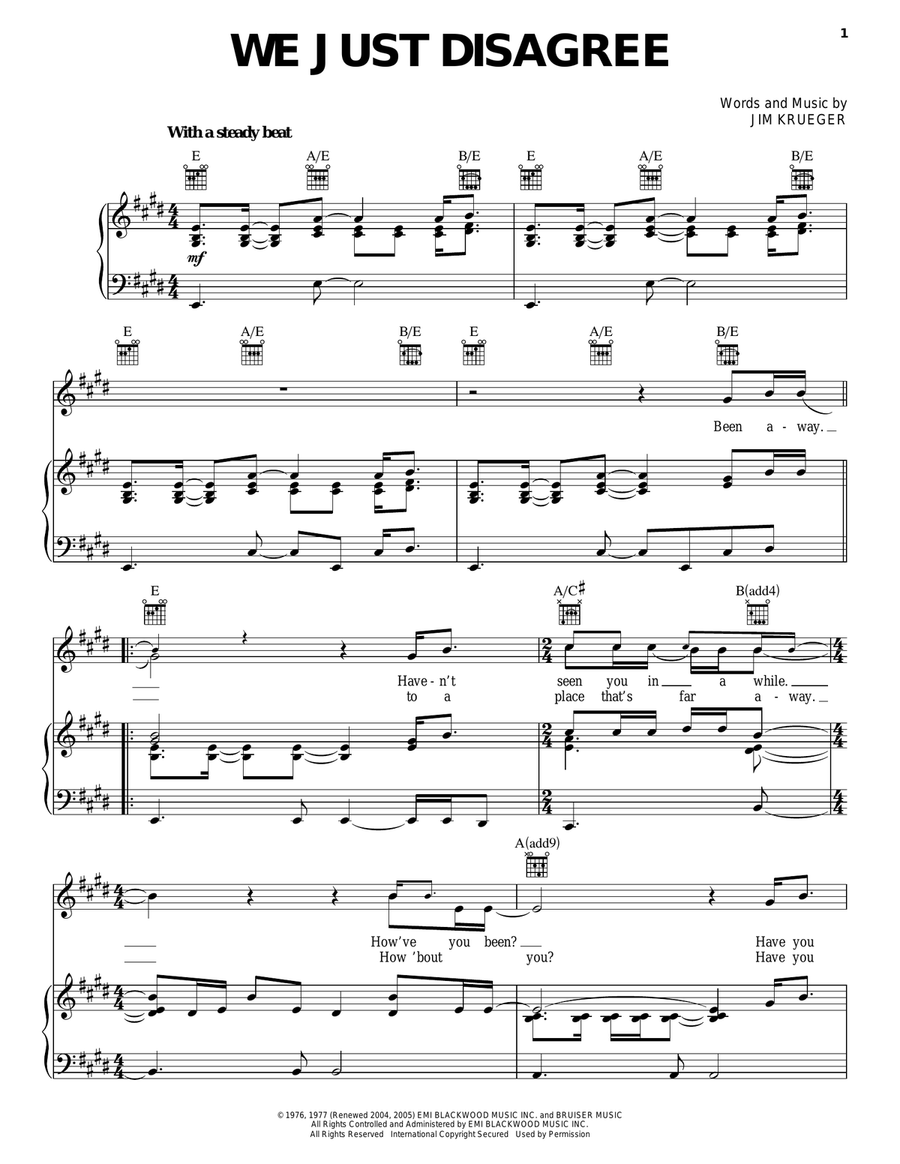 We Just Disagree Piano, Vocal, Guitar scores gallery preview page 1