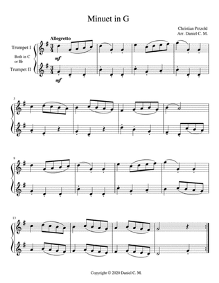 Book cover for Minuet in G for trumpet duet
