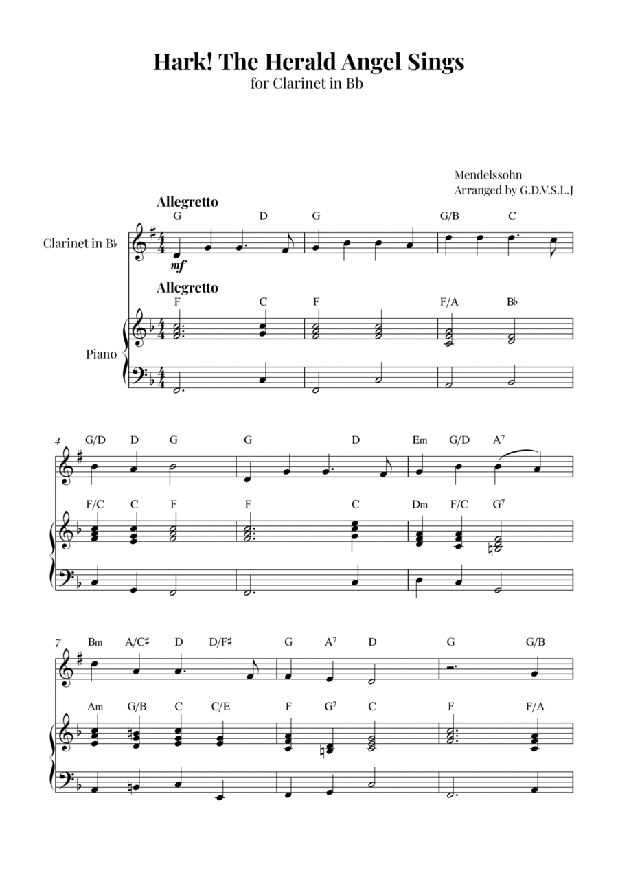 Hark! The Herald Angel Sings Clarinet Solo scores gallery preview page 1