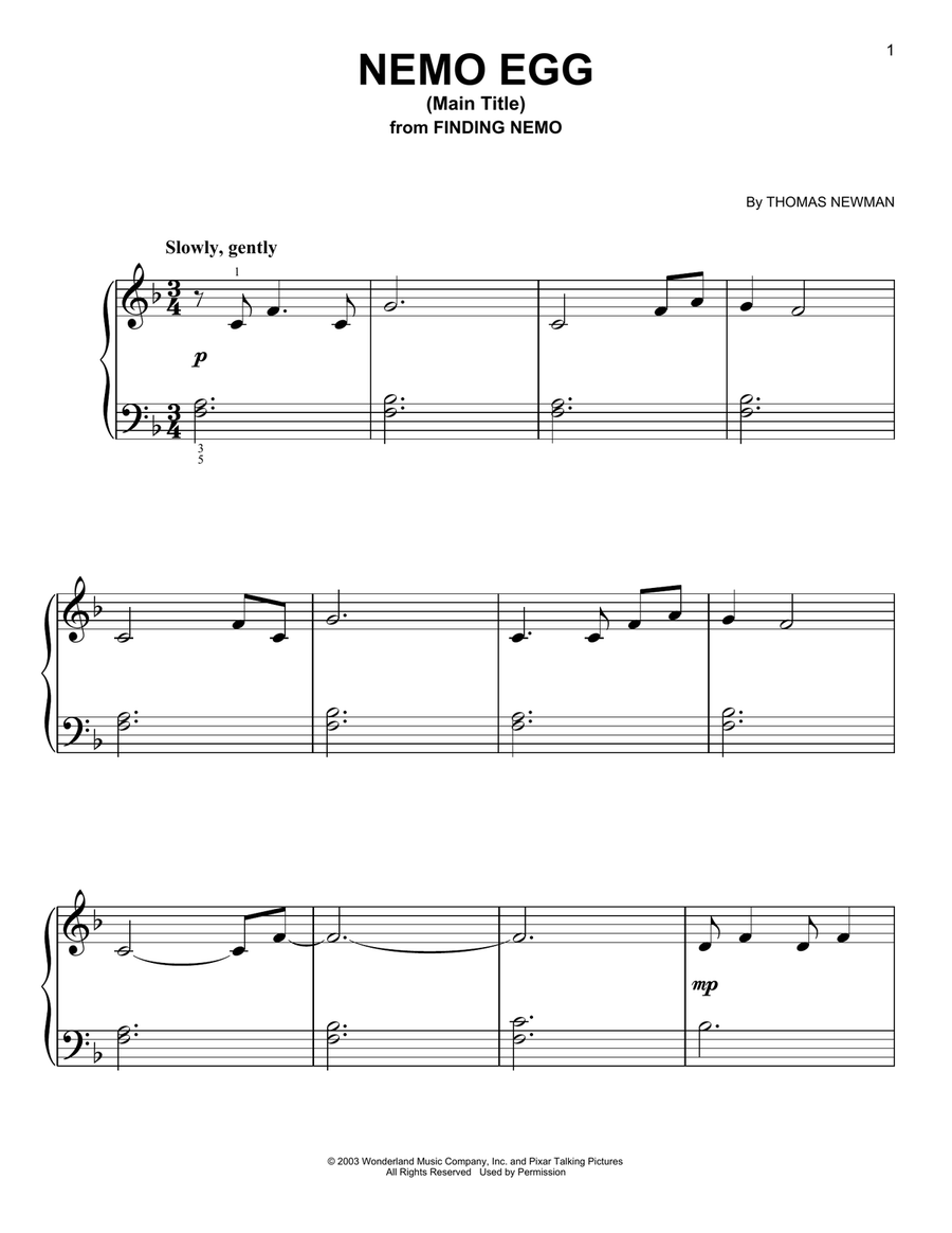 Nemo Egg (Main Title) (from Finding Nemo) Easy Piano scores gallery preview page 1