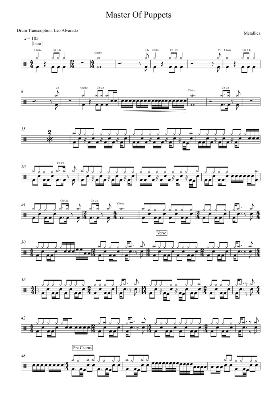 Master Of Puppets Master Of Puppets Drum Set scores gallery preview page 1