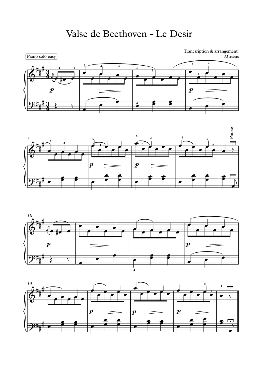 Beethoven Valse le desir easy piano solo Easy Piano scores gallery preview page 2