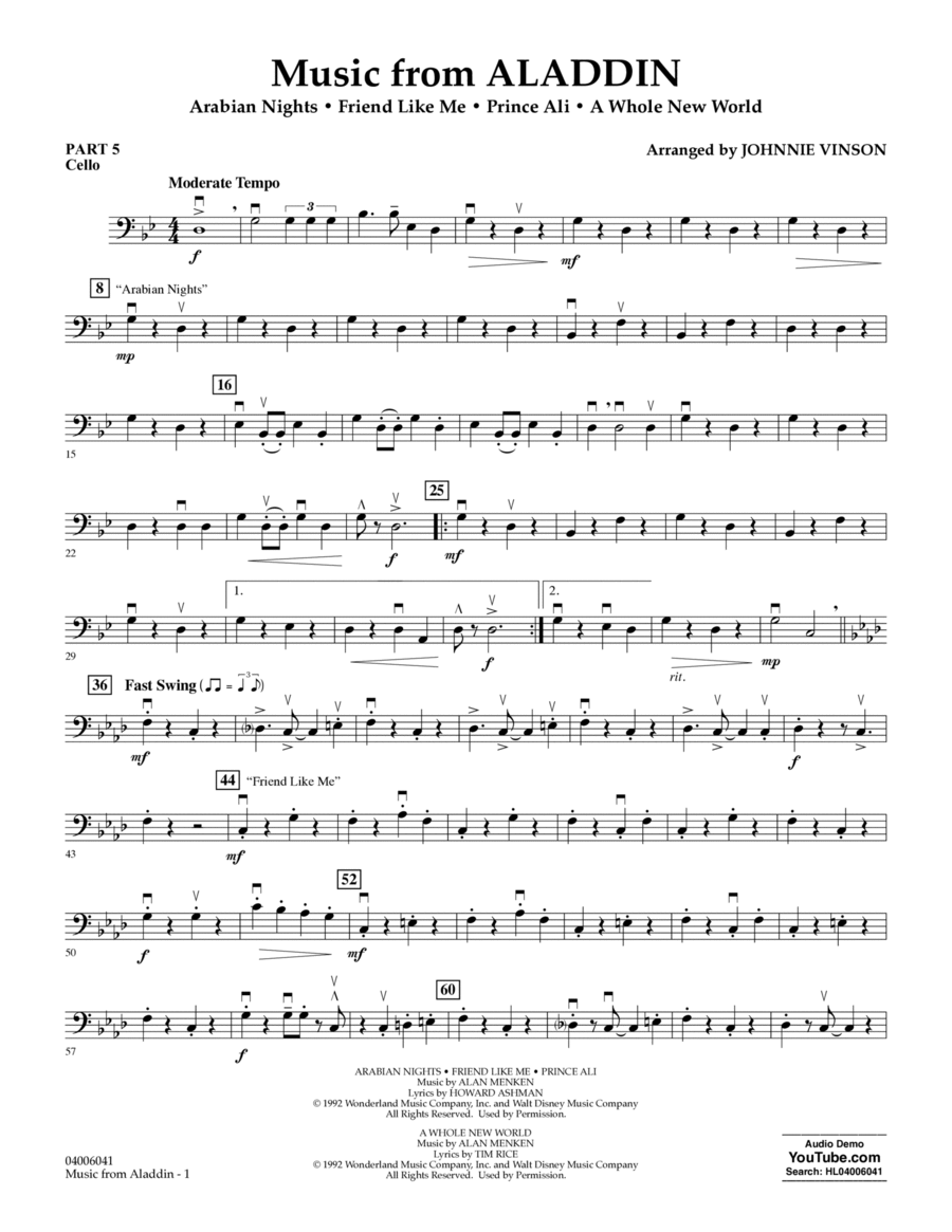 Music from Aladdin (arr. Johnnie Vinson) - Pt.5 - Cello