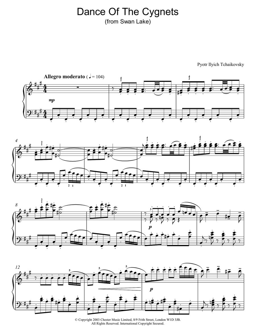 Swan Lake, Op. 20 (Dance Of The Cygnets) Piano Solo scores gallery preview page 1