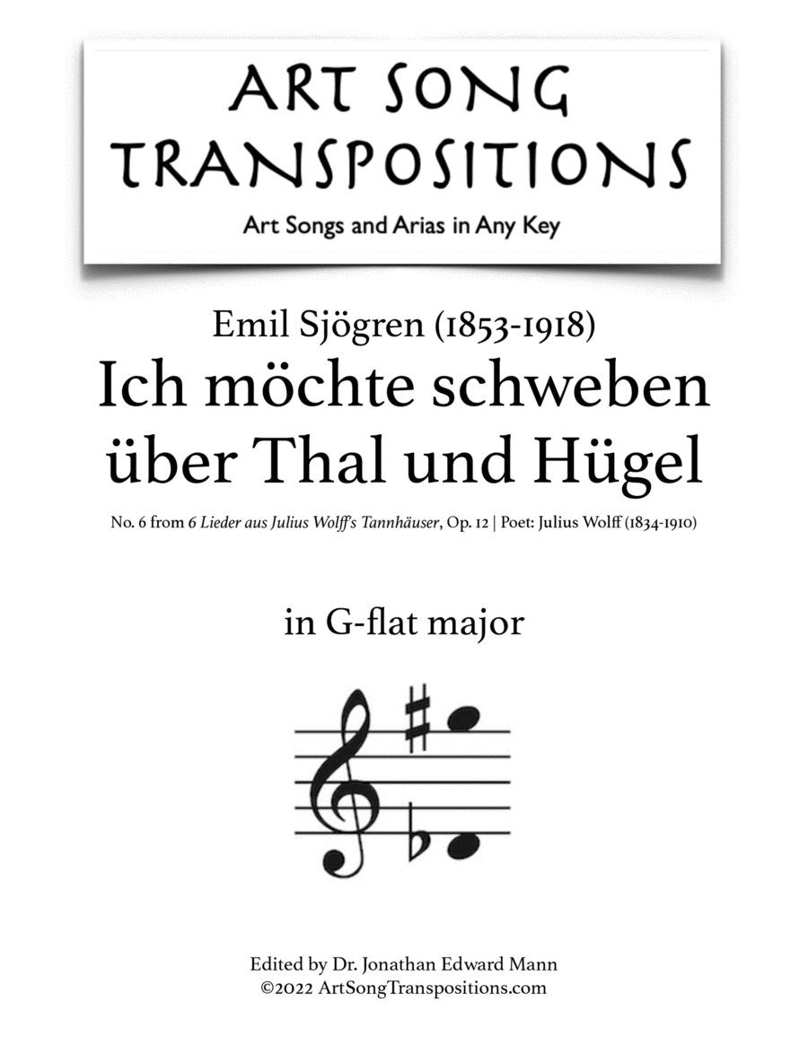 SJÖGREN: Ich möchte schweben über Thal und Hügel, Op. 12 no. 6 (transposed to G-flat major) Voice scores gallery preview page 1