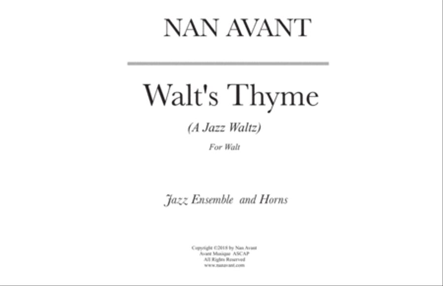Walt's Thyme~ A Waltz for Jazz Ensemble and Horns Jazz Ensemble scores gallery preview page 1