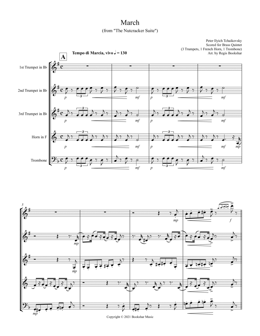 March (from "The Nutcracker Suite") (F) (Brass Quintet - 3 Trp, 1 Hrn, 1 Trb)
