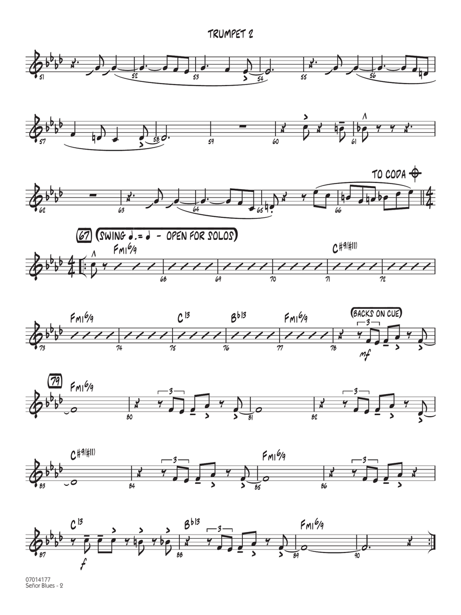 Señor Blues (arr. Mark Taylor) - Trumpet 2 Jazz Ensemble scores gallery preview page 2