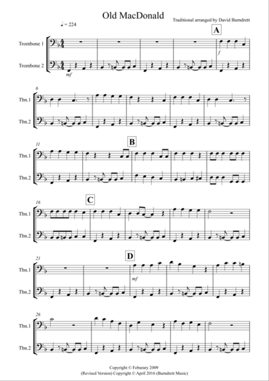 Old MacDonald for Trombone Duet