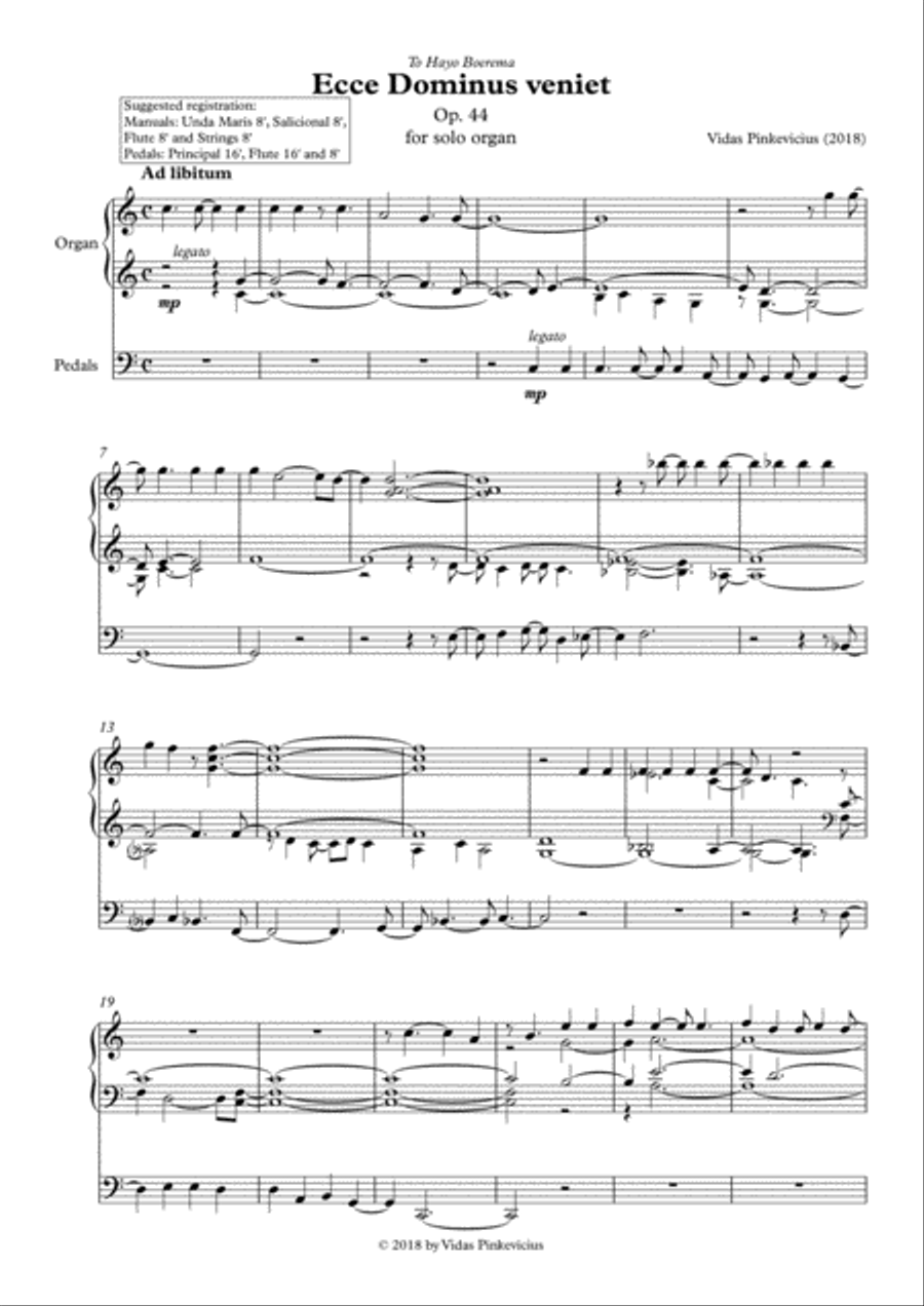 Ecce Dominus veniet, Op. 44 (2018) for solo organ