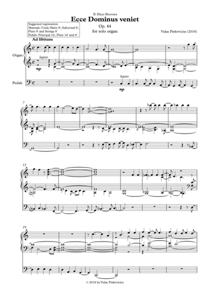 Ecce Dominus veniet, Op. 44 (2018) for solo organ image number null