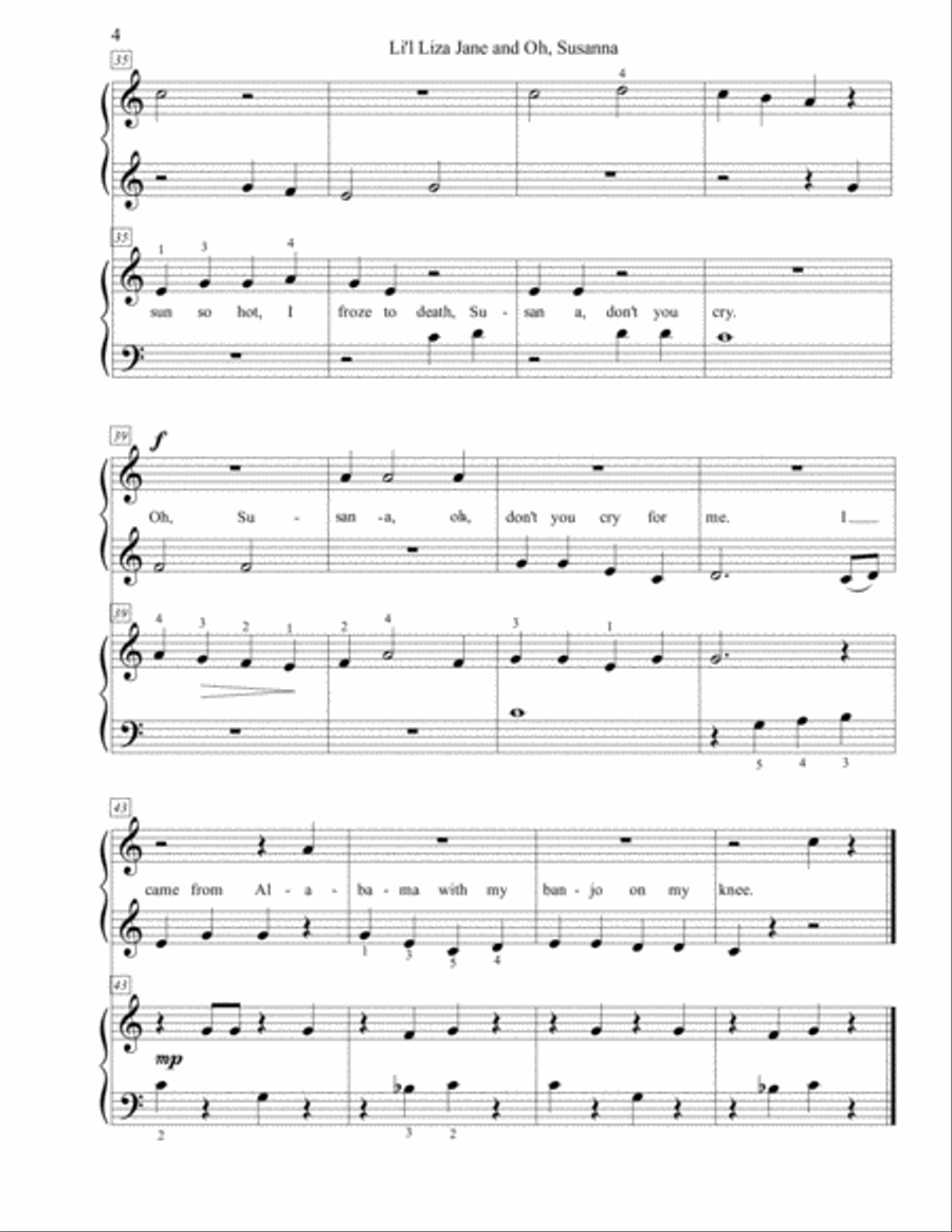 L'il Liza Jane and Oh, Susannah (EZ duet) Easy Piano scores gallery preview page 4