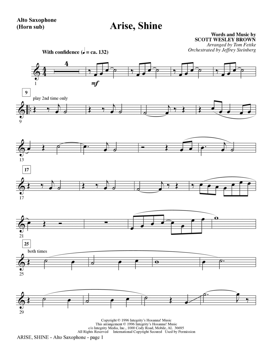 Arise, Shine (arr. Tom Fettke) - Alto Sax (sub. Horn) Choir scores gallery preview page 1