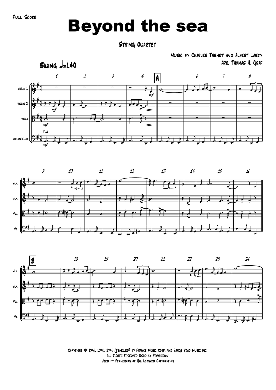 Beyond The Sea String Quartet scores gallery preview page 1