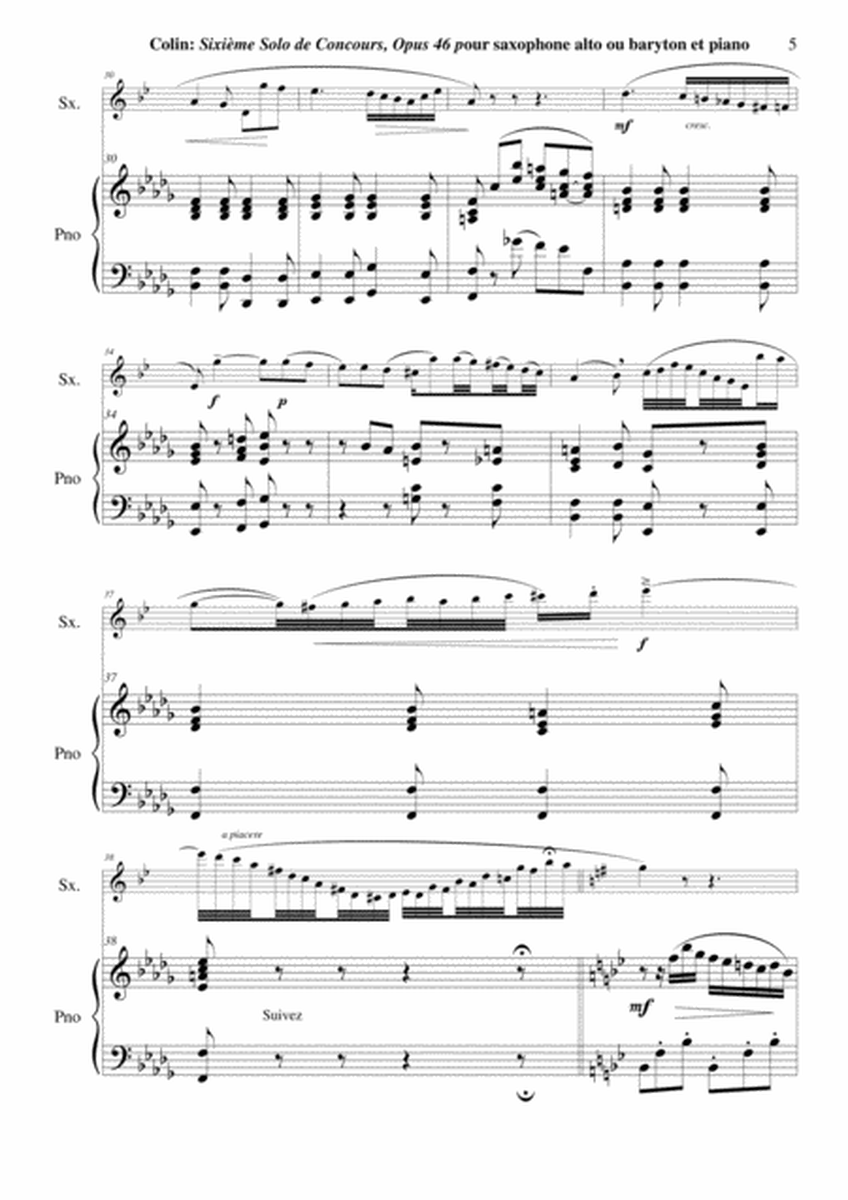 Charles Colin: Sixième Solo de Concours, Opus 46 arranged for Eb alto or baritone saxophone and pian