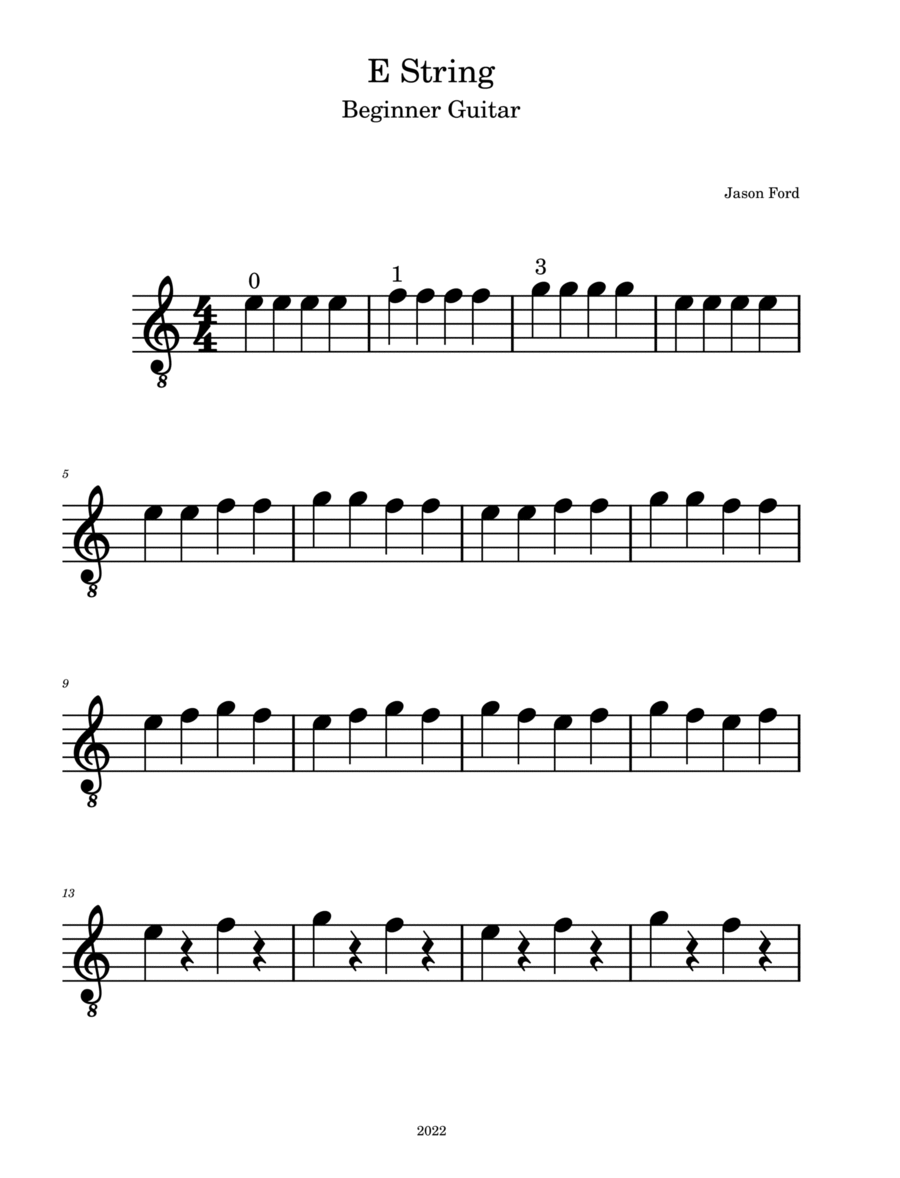 Guitar E String Beginner Exercise Guitar Tablature scores gallery preview page 1
