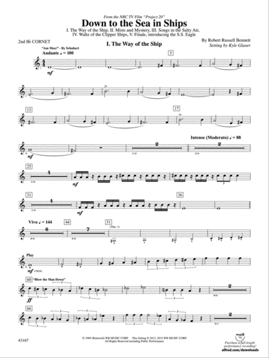 Down to the Sea in Ships (from the NBC TV Film Project 20): 2nd B-flat Cornet Concert Band scores gallery preview page 1