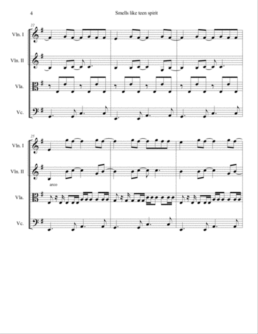 Smells Like Teen Spirit Smells Like Teen Spirit String Quartet scores gallery preview page 4