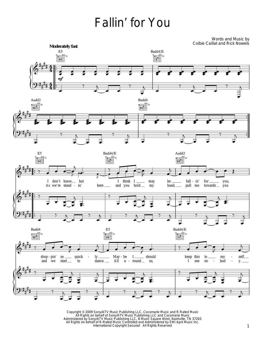 Fallin' For You Piano, Vocal, Guitar scores gallery preview page 1
