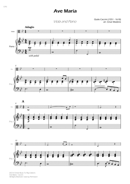 Caccini - Ave Maria - Viola and Piano (Full Score and Parts) image number null