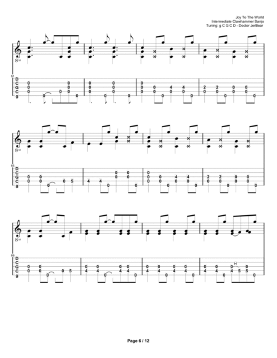 Doctor JerBear--Joy To The World--Intermediate Clawhammer Banjo Banjo scores gallery preview page 6