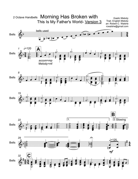 Morning Has Broken with This Is My Father's World :2 Octave Handbells REVISED - Score Only image number null