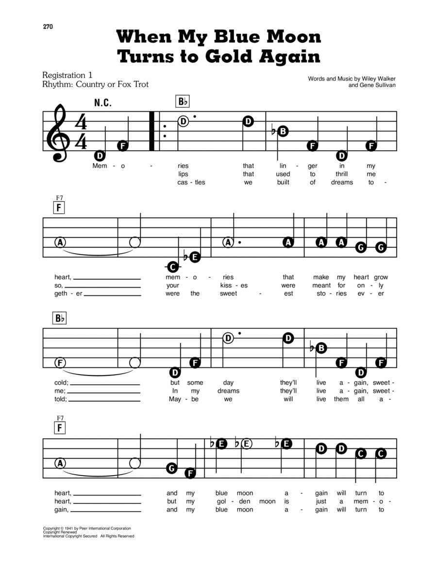 When My Blue Moon Turns To Gold Again Electronic Keyboard scores gallery preview page 1