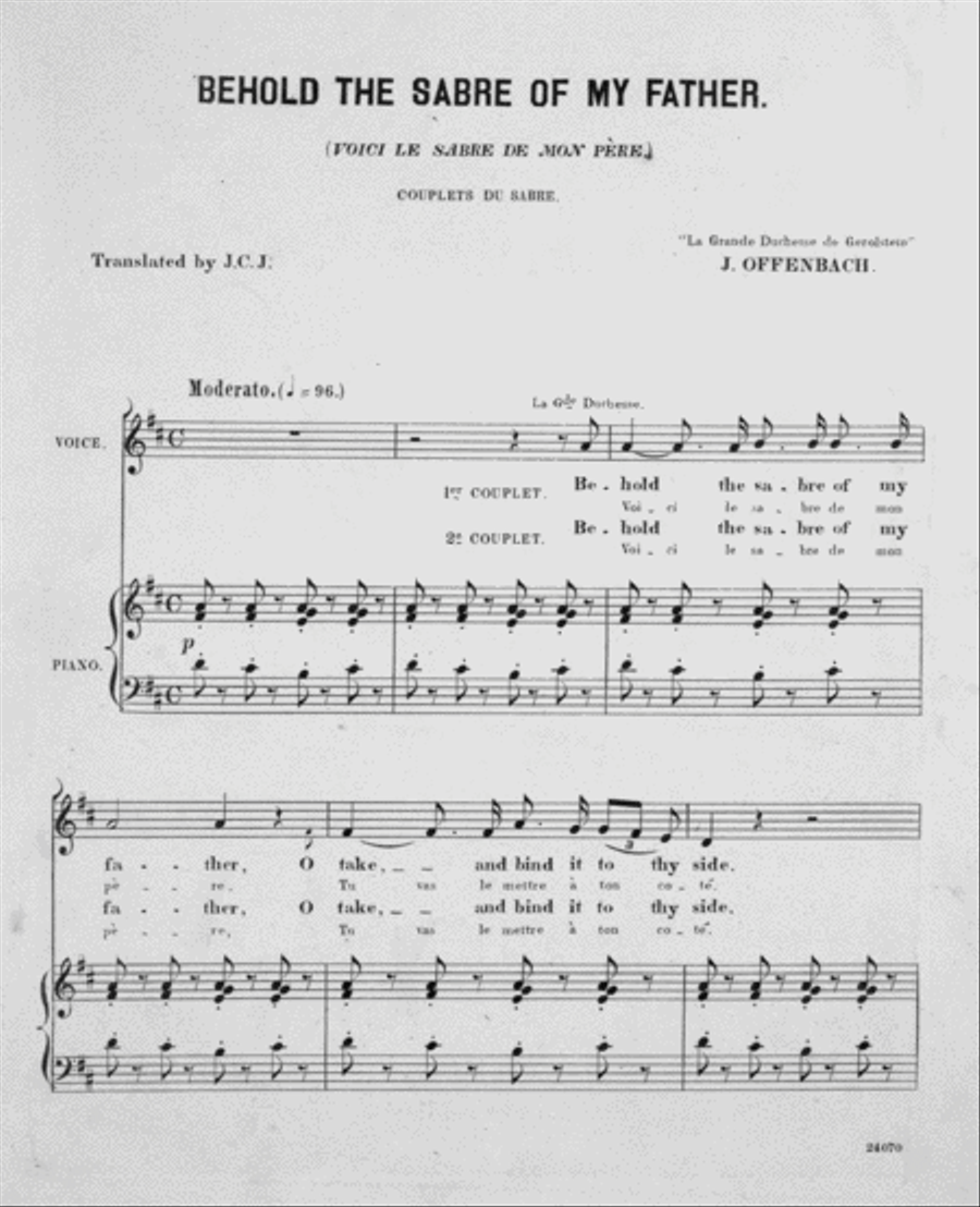 La Grande Duchesse. Couplets du Sabre. (Voici le Sabre de Mon Pere) Voice scores gallery preview page 2