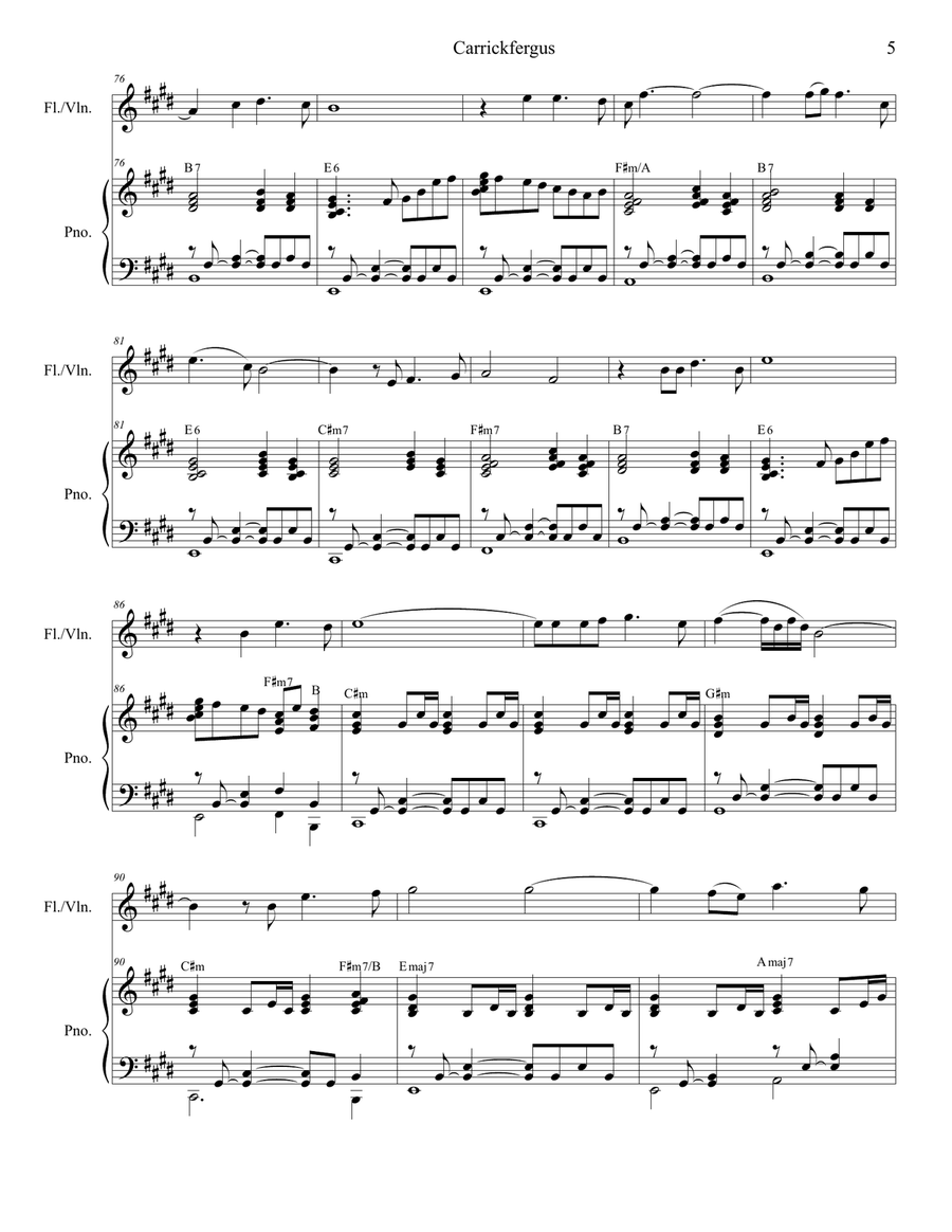 Carrickfergus (for Flute or Violin solo and Piano) Flute scores gallery preview page 6