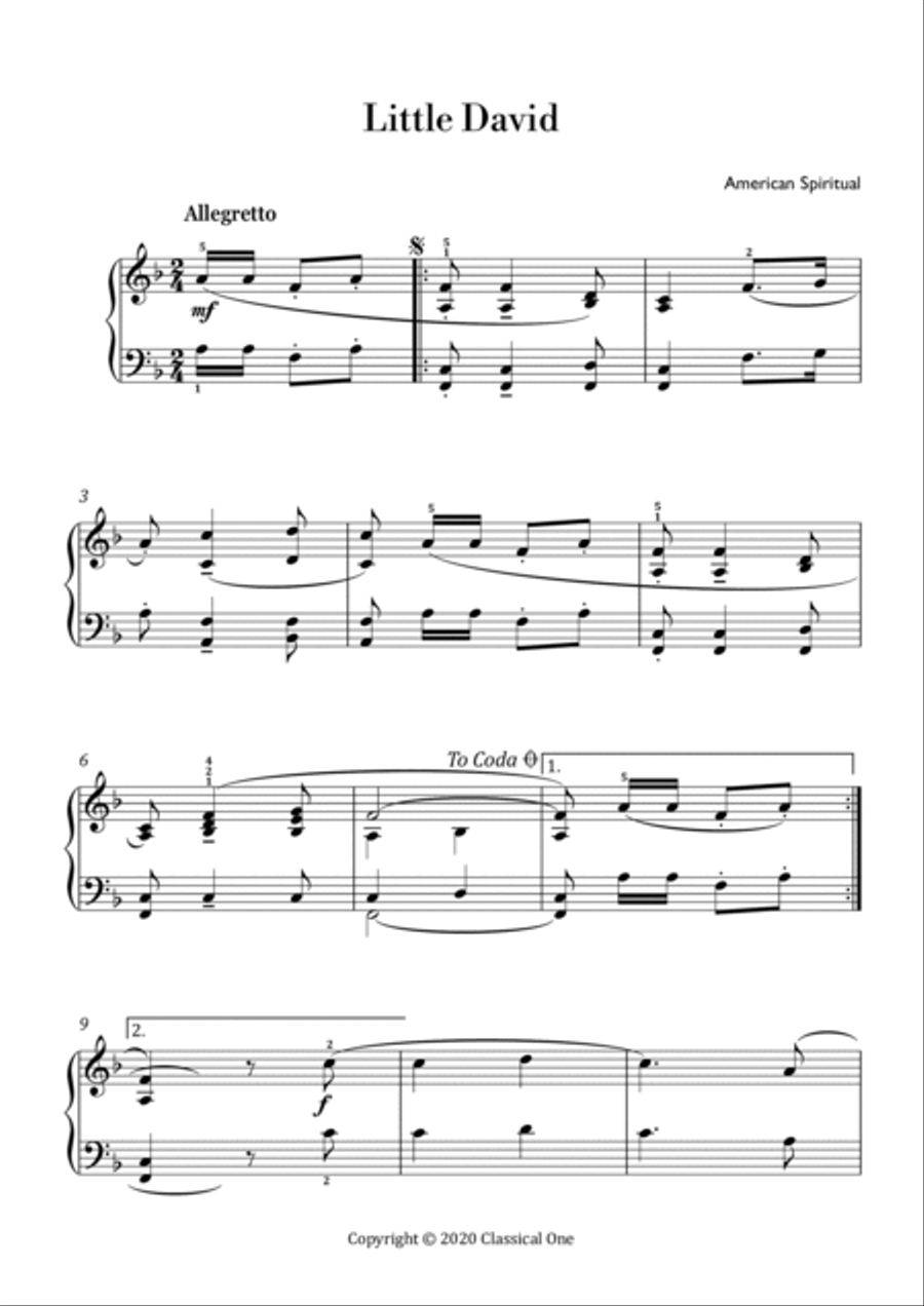 American Spiritual - Little David(Easy piano version) Easy Piano scores gallery preview page 2