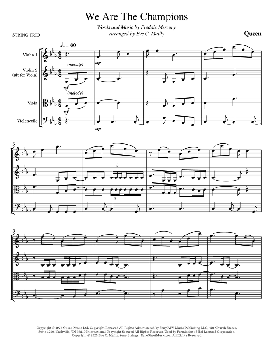 We Are The Champions String Trio scores gallery preview page 1