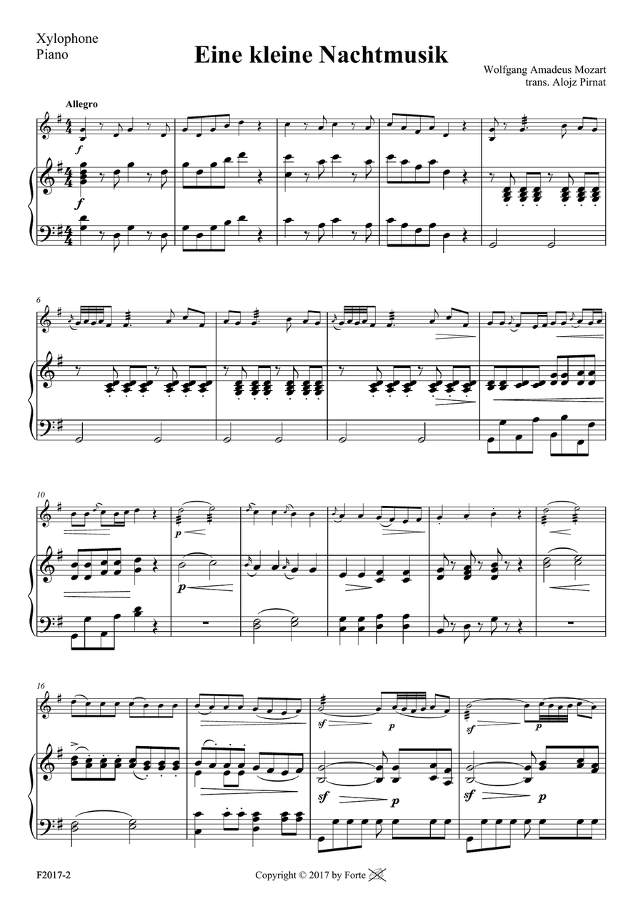 Eine kleine Nachtmusik for Xylophone (Marimba) and Piano, W.A. Mozart-trans. A. Pirnat Piano scores gallery preview page 2