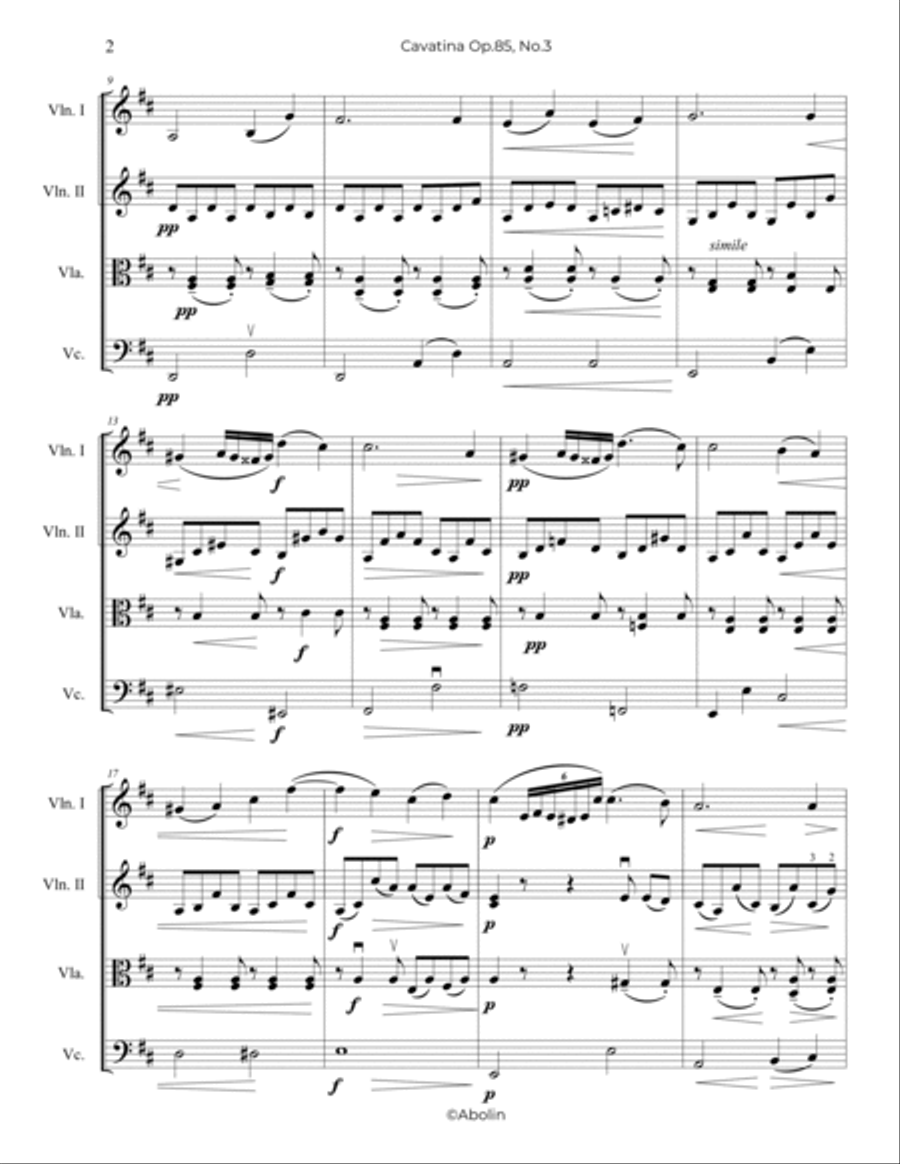 Raff: Cavatina, Op.85, No.3 - String Quartet String Quartet scores gallery preview page 3