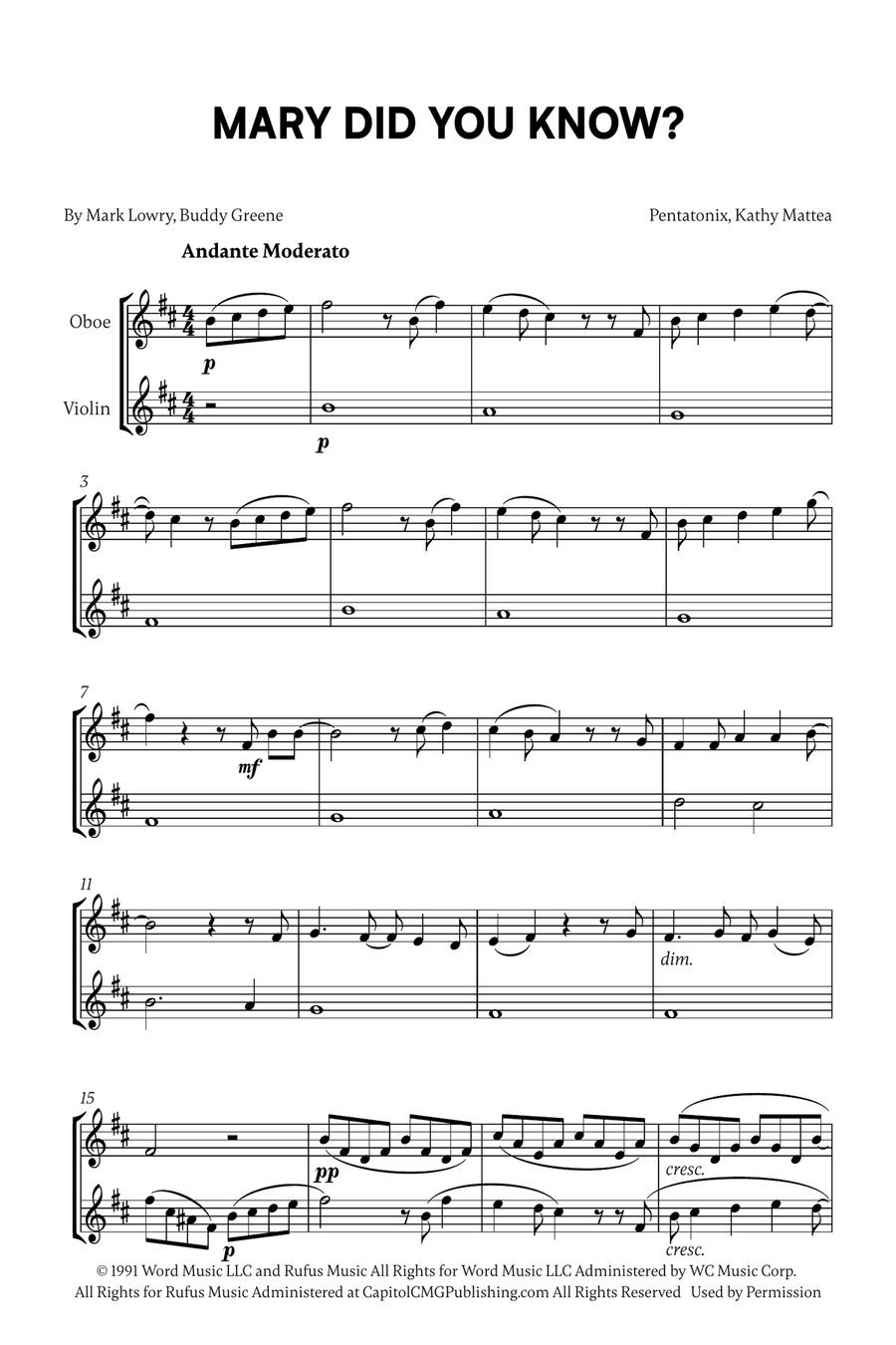 Mary, Did You Know? Mary, Did You Know? Oboe scores gallery preview page 1