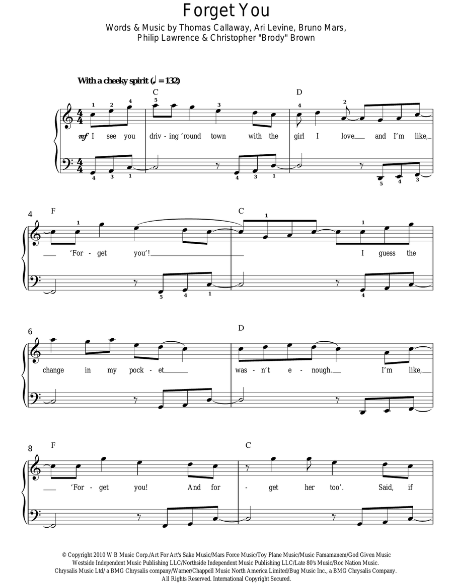 Forget You Easy Piano scores gallery preview page 1
