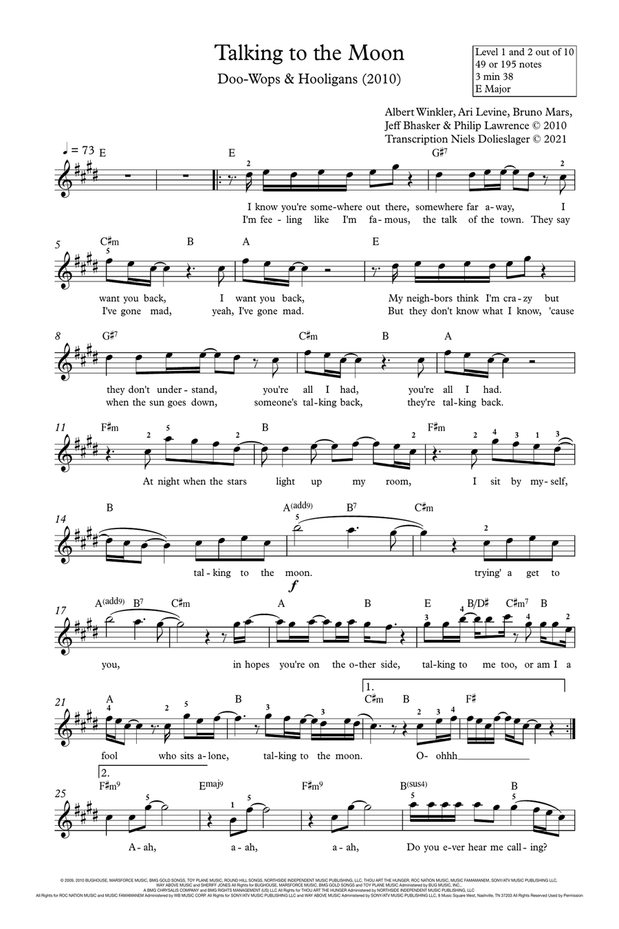 Talking To The Moon Talking To The Moon Piano scores gallery preview page 1