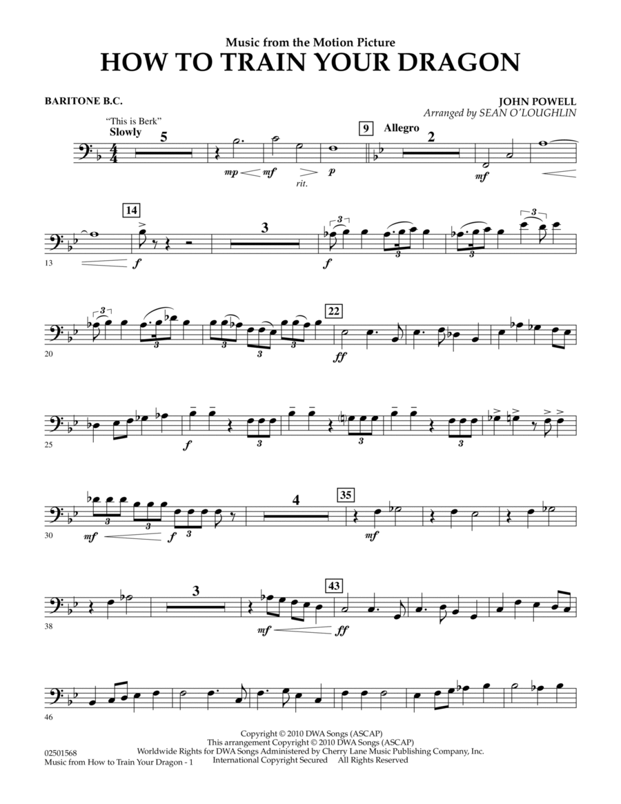 Music from How To Train Your Dragon - Baritone B.C. Concert Band scores gallery preview page 1