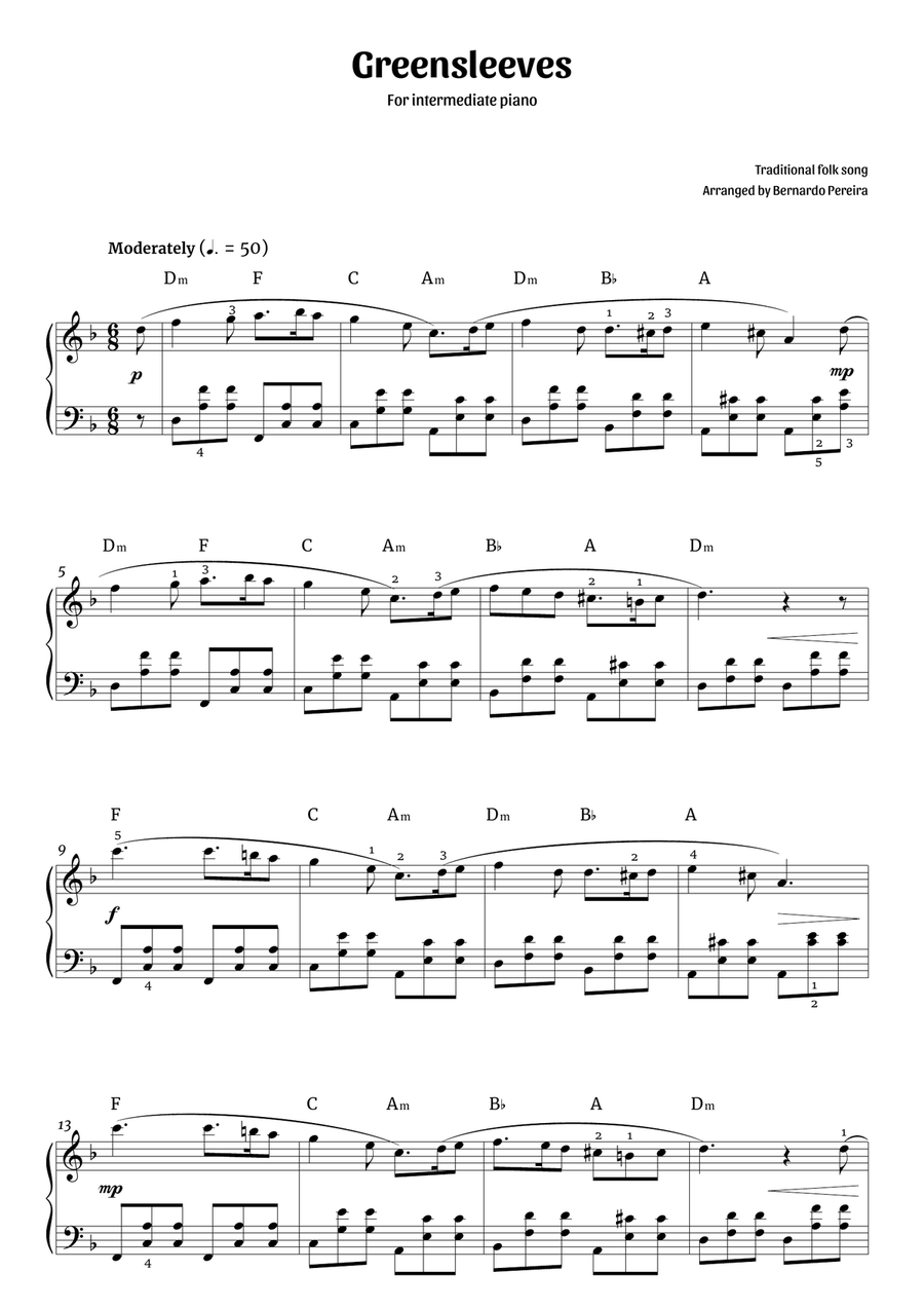 Greensleeves (intermediate piano - D minor) Piano Solo scores gallery preview page 1