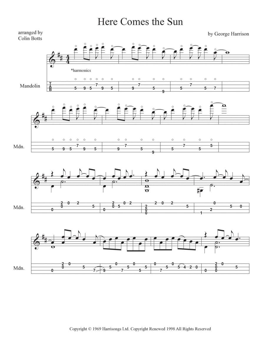 Here Comes The Sun Mandolin scores gallery preview page 1