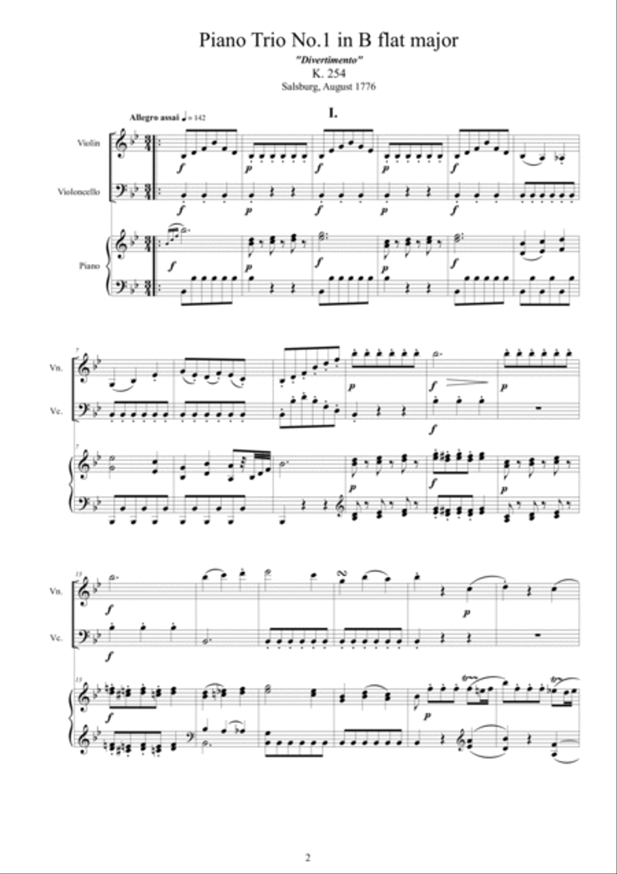 Mozart - Complete Piano Trios for Violin, Cello and Piano - Full Scores and Parts Piano Trio scores gallery preview page 2
