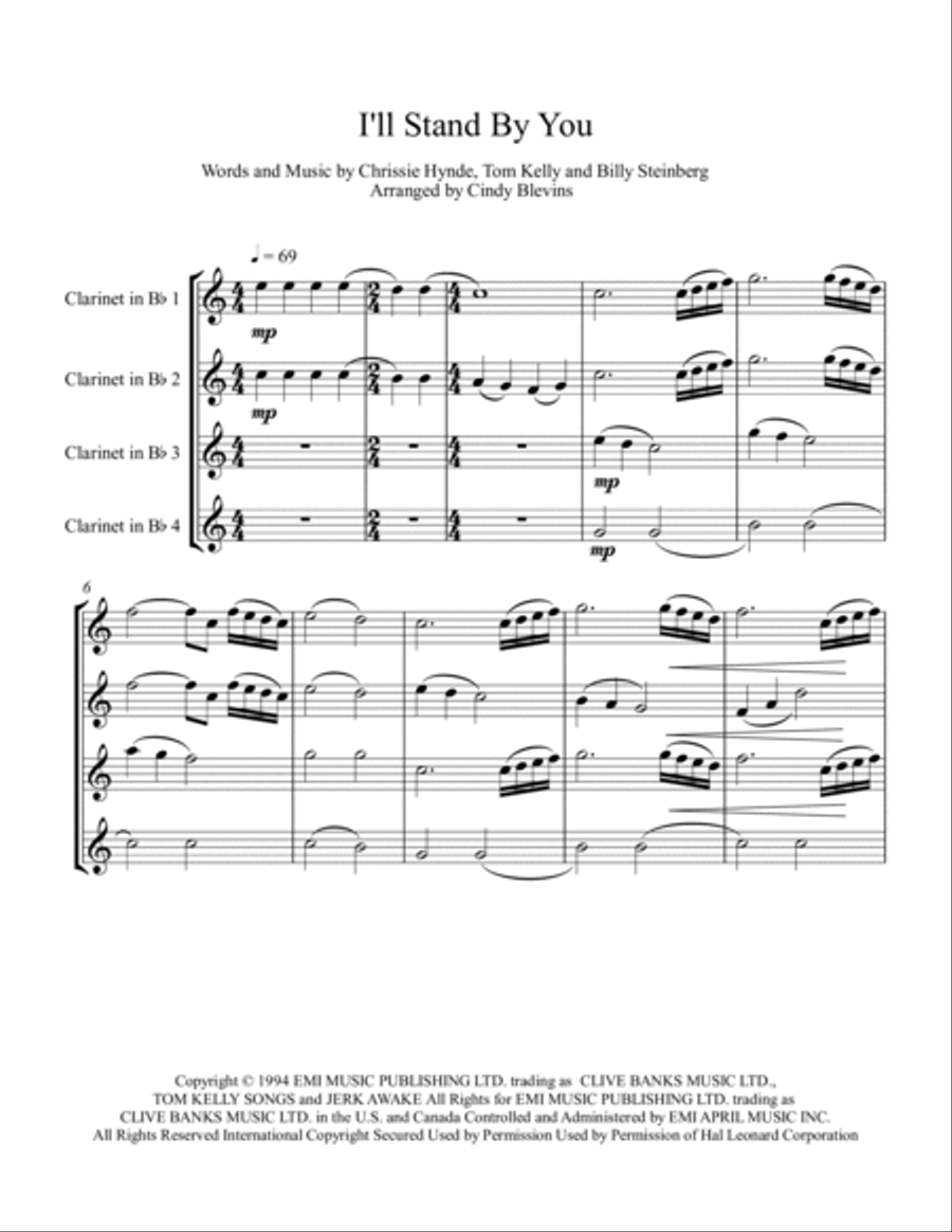 I'll Stand By You Clarinet Quartet scores gallery preview page 2