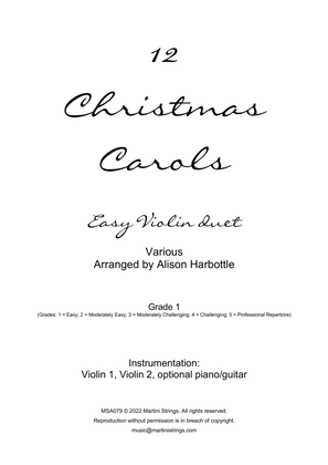 Book cover for 12 Christmas Carols for Easy Violin Duet