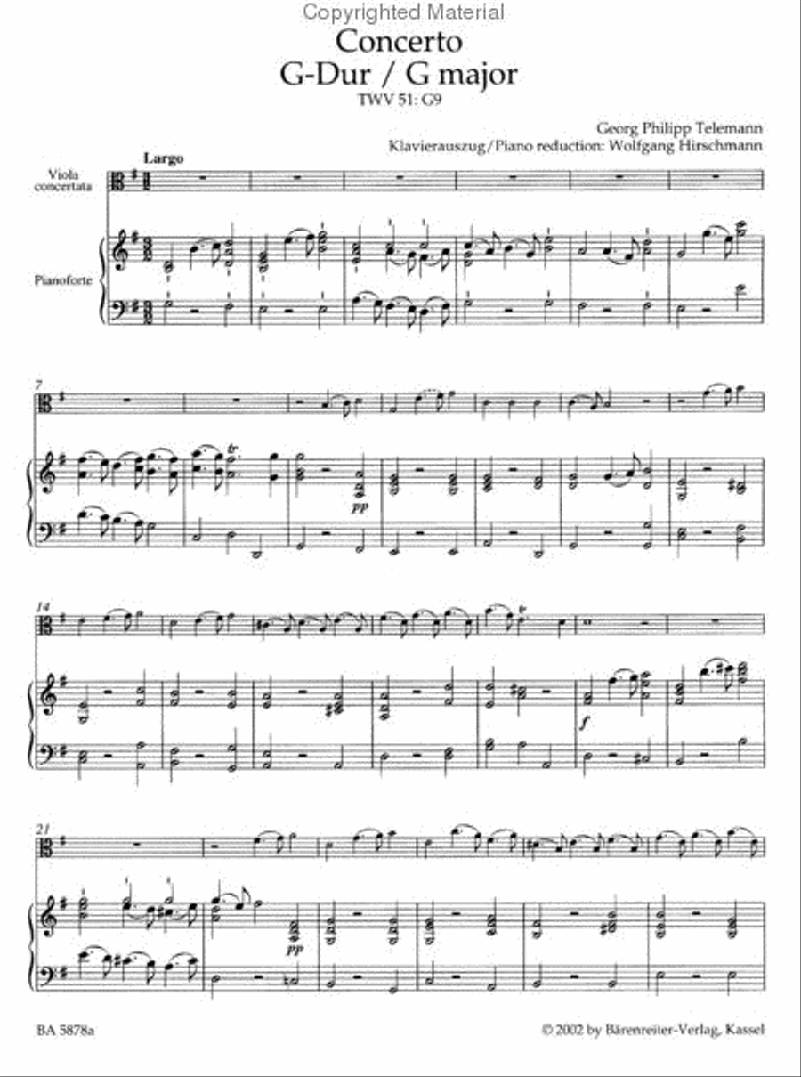 Concerto for Viola, Strings and Basso continuo G major TWV 51:G9 Piano scores gallery preview page 3