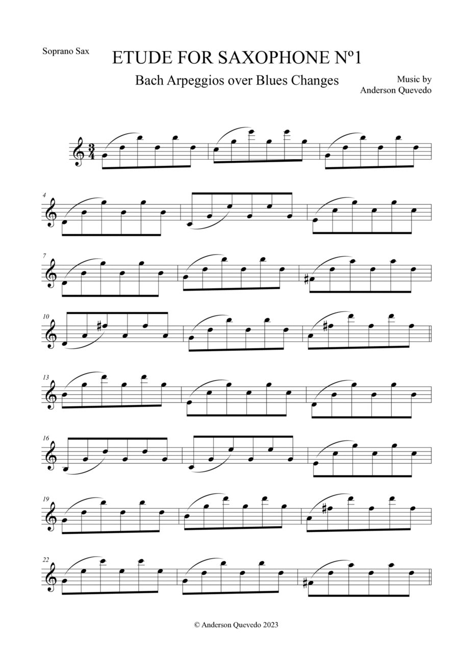 Etude For Saxophone nº1 - Bach Arpeggios Over Blues Changes - Soprano Saxophone Soprano Saxophone scores gallery preview page 1