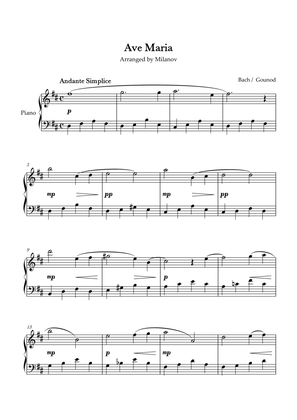 Ave Maria Bach Gounod in D Easy Intermediate Piano