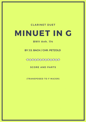 Book cover for Bach Minuet in G Major Clarinet Duet