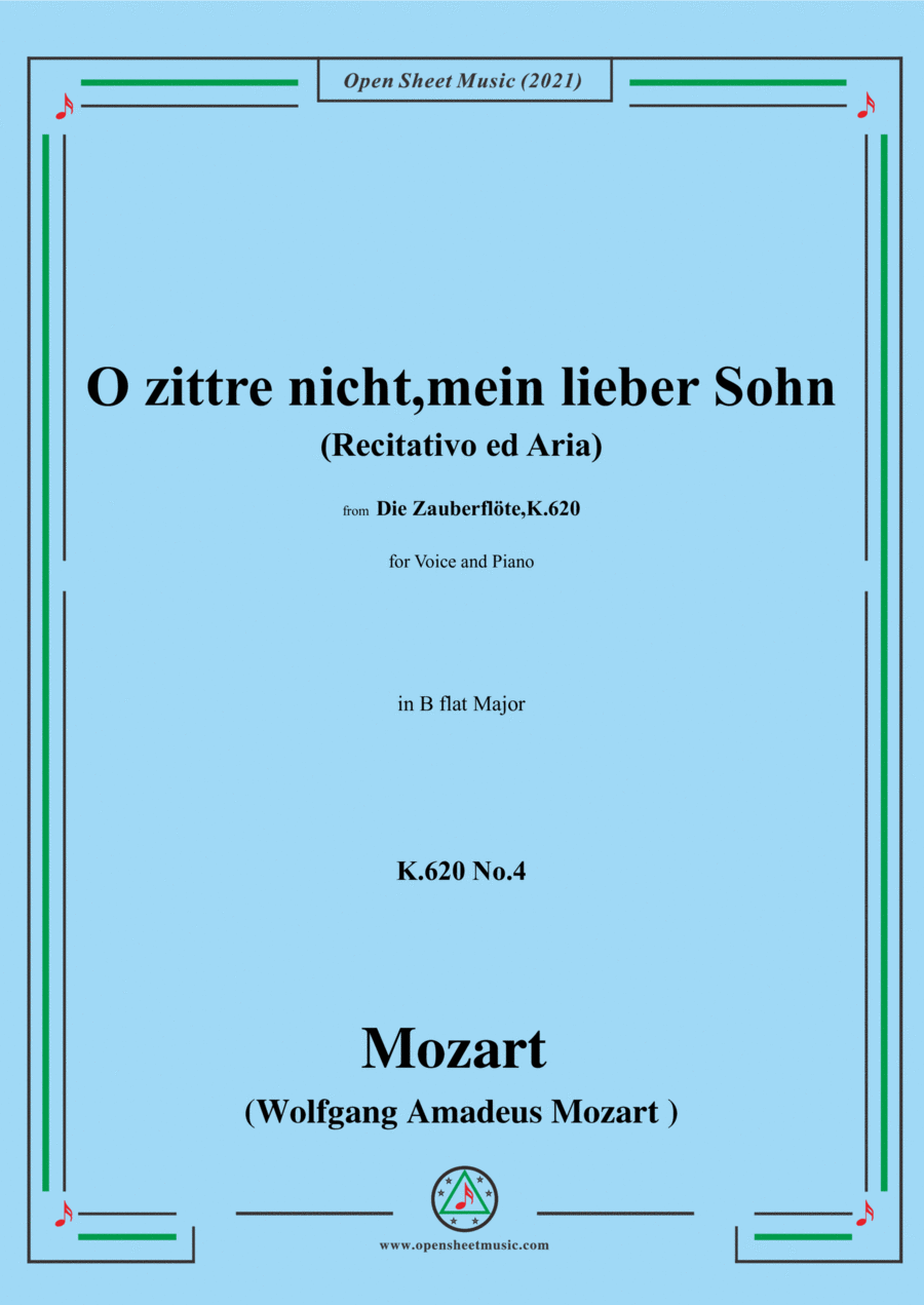 Mozart-Recitativo ed Aria:O zittre nicht,mein lieber Sohn,K.620 No.4,in B flat Major,from 'Die Zaube Voice Solo scores gallery preview page 1