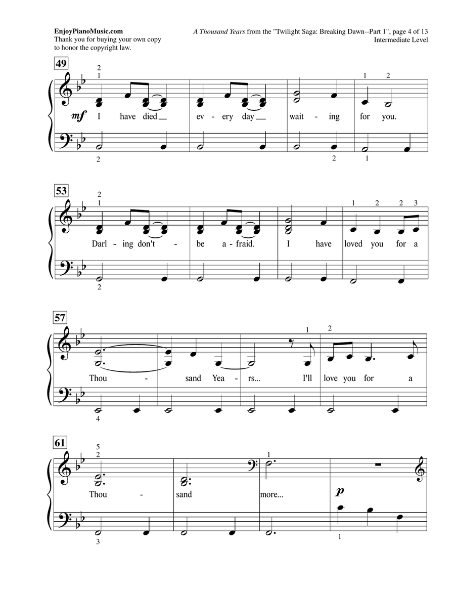 A Thousand Years A Thousand Years Piano Method scores gallery preview page 5